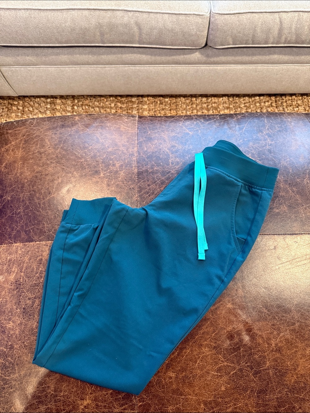 Figs Women’s carribean blue Jogger Pants with Aqua Drawstring